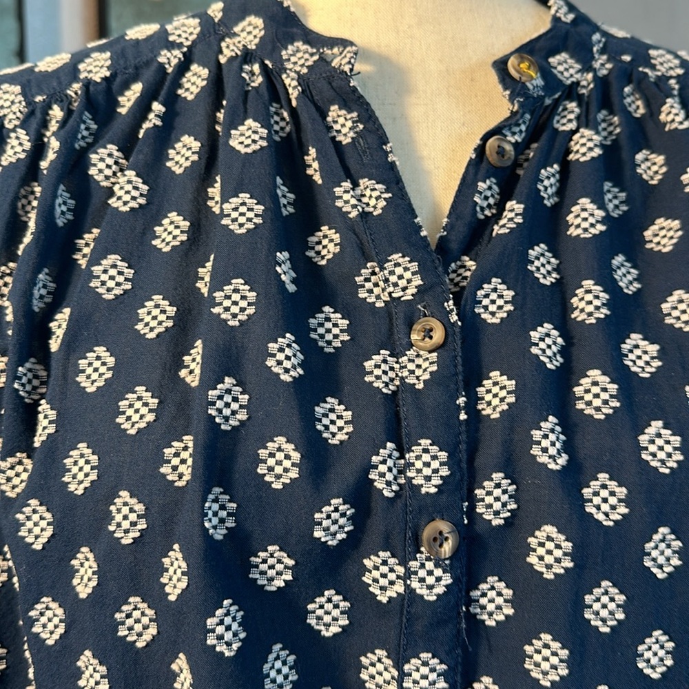 Anthropologie blue and white Dolman Sleeve button up blouse - Picture 4 of 12